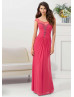 Chiffon Beaded Scoop Neckline V Back Long Prom Dress 